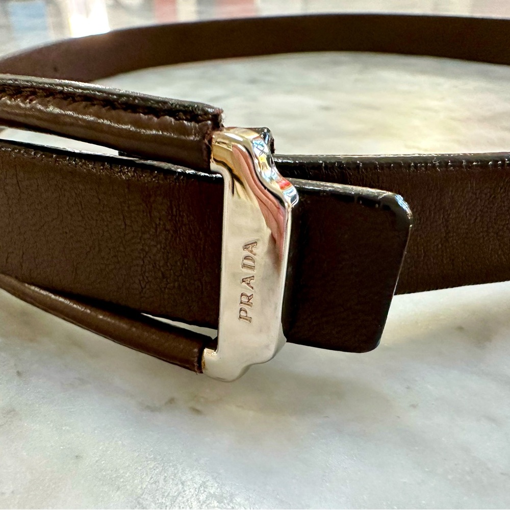 Prada women’s thin brown leather belt, size small, perfect condition!